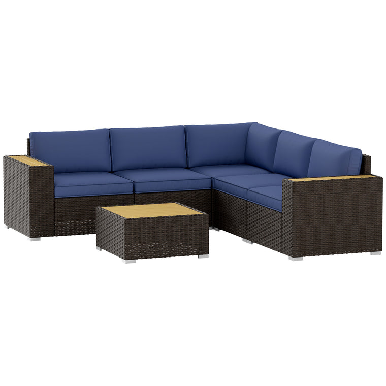 6-Piece Rattan Set with Corner Sofa & Coffee Table