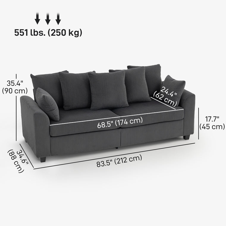 3-Seater Corduroy Sofa with Curved Armrests