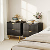 Bedside Table Set of 2, Modern Nightstand with 2 Drawers, Side End Table with Metal Legs for Living Room, Bedroom, Black