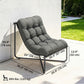 Outdoor Patio Chair, Comfy Sling Lounge Chair with Cushion, Breathable Wide Seat, Steel Frame, Dark Grey