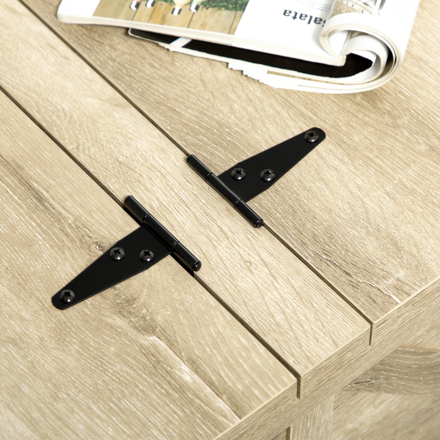 Farmhouse Coffee Table, Square Center Table with Flip-top Lids, Hidden Storage Compartment and Wooden Legs, Oak