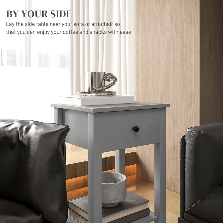End Tables Set of 2 with Drawer and Shelf - Grey