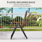 Folding Wicker Patio Dining Chair with 5-level Reclining Back, Wooden Armrests for Outdoor, Garden, Backyard, Brown