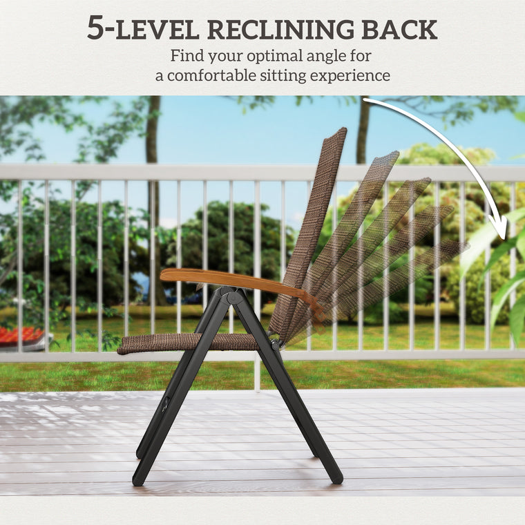Folding Wicker Dining Chair with 5-Level Reclining Back