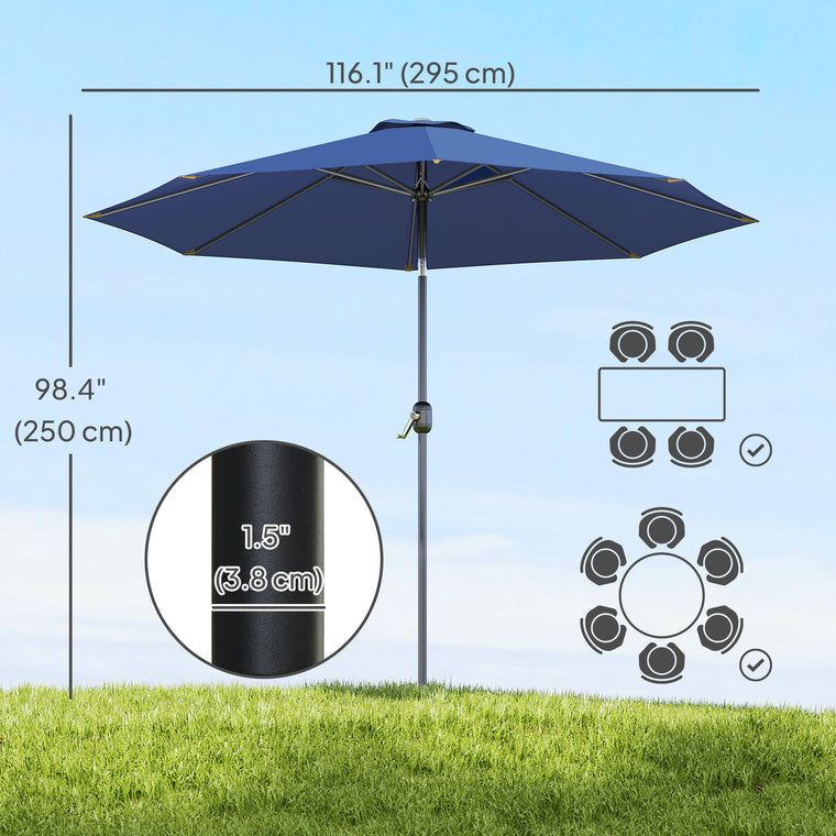 10' x 8' Blue Round Market Umbrella with Crank & Tilt