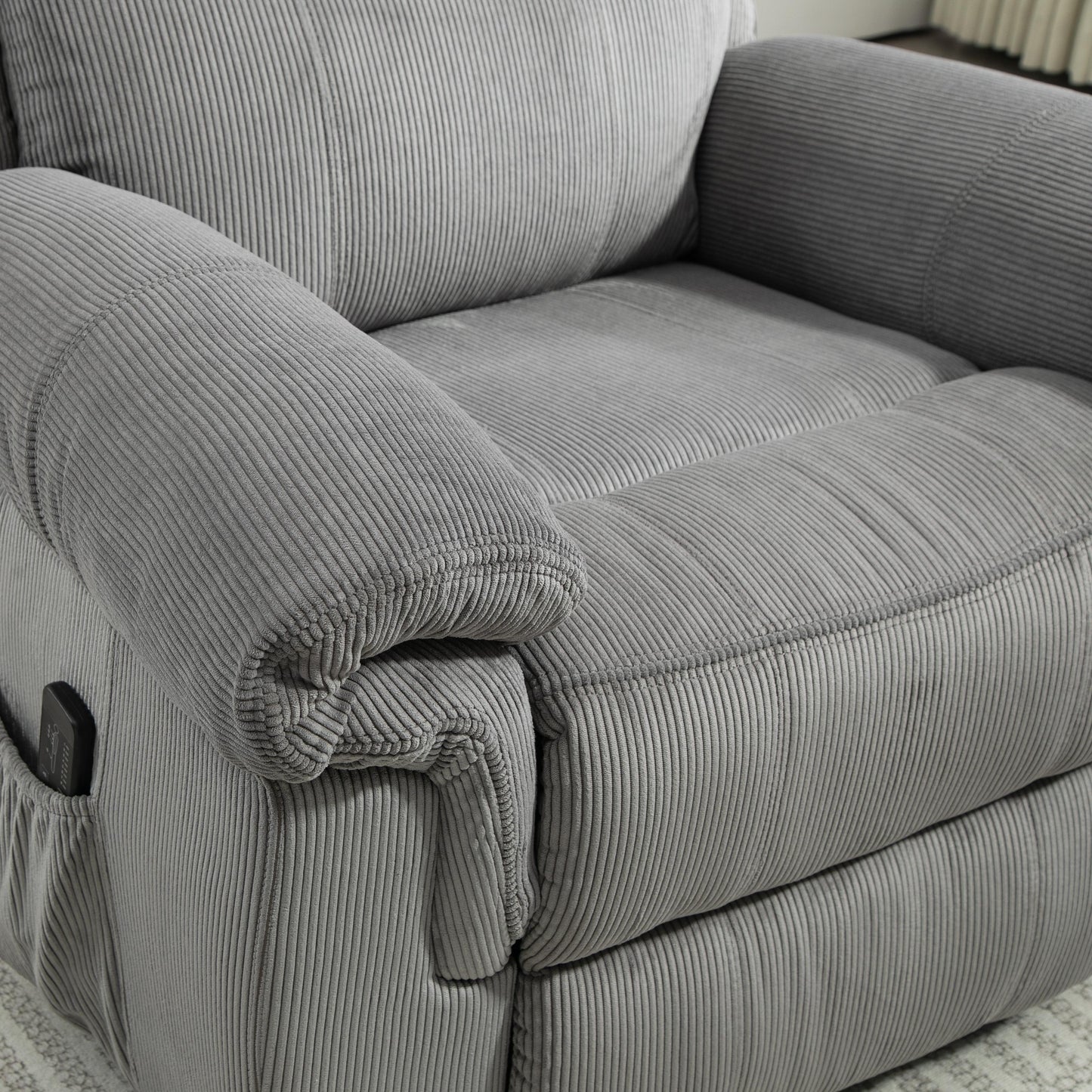 Manual Recliner Chair with Vibration Massage, Side Pockets, Corduroy Reclining Chair for Living Room, Grey