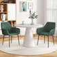 Dining Chairs Set of 2, Upholstered Linen Fabric Accent Chairs with Metal Legs, Dark Green