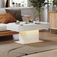 Extendable Coffee Table with LED Lights, Modern High Gloss Center Table with Hidden Storage for Living Room, White