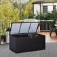 Wicker Outdoor Storage Box, 75 Gallon Deck Box with Gas Strut and Clamp Lid, Rattan Patio Storage Container for Gardening Tools, Pool Supplies, Dark Brown