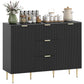 Modern Kitchen Storage Cabinet, Sideboard Buffet Cabinet w/ 3 Drawers and Adjustable Shelves for Kitchen Hallway, Black
