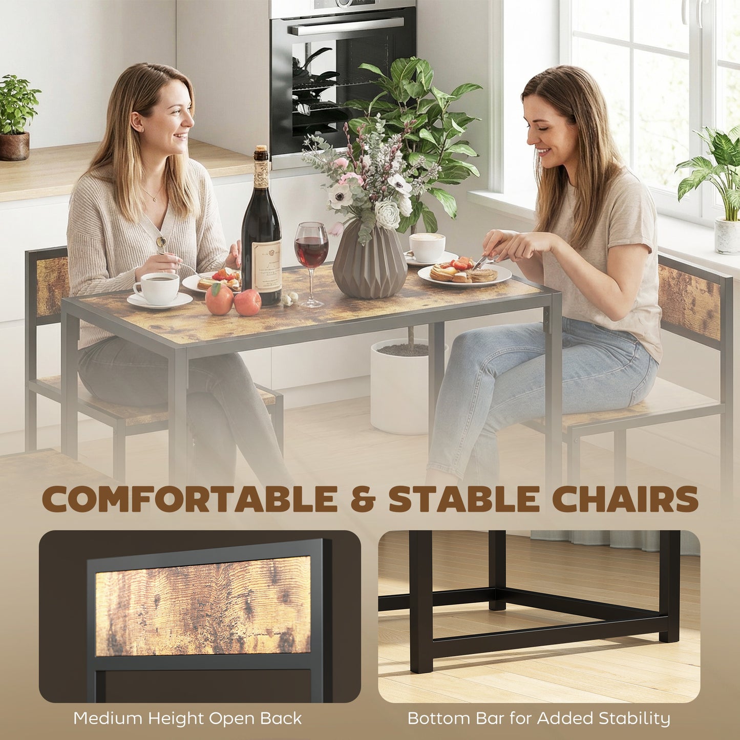 Dining Table Set, Industrial Dining Set for 2, Kitchen Table and Chairs for Small Space, Dining Room Table with Chairs