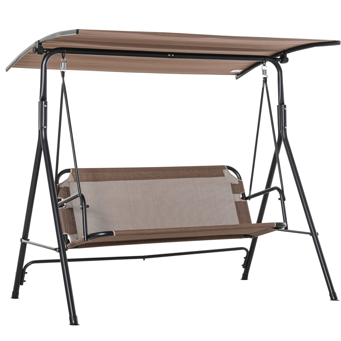 2-Person Porch Swing Chair, 2 Seater Patio Swing Bench w/ Adjustable Canopy, Breathable Seat for Garden, Poolside, Black