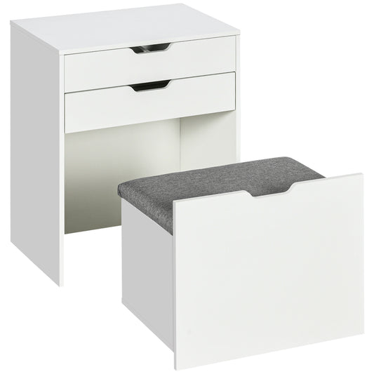 Makeup Vanity Set with Flip-Top Mirror and Stool - White