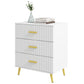 3 Drawer Cabinet, Drawer Chest for Bedroom, Chest of Drawers with Aluminium Legs and Gold Handles, White
