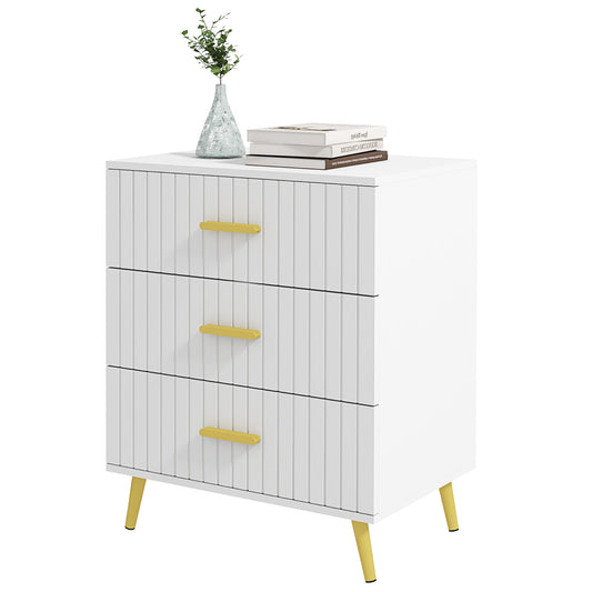 3-Drawer Chest of Drawers with Gold Handles - White