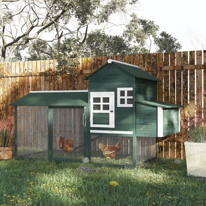 84" Green Wooden Chicken Coop with Nesting Box & Run