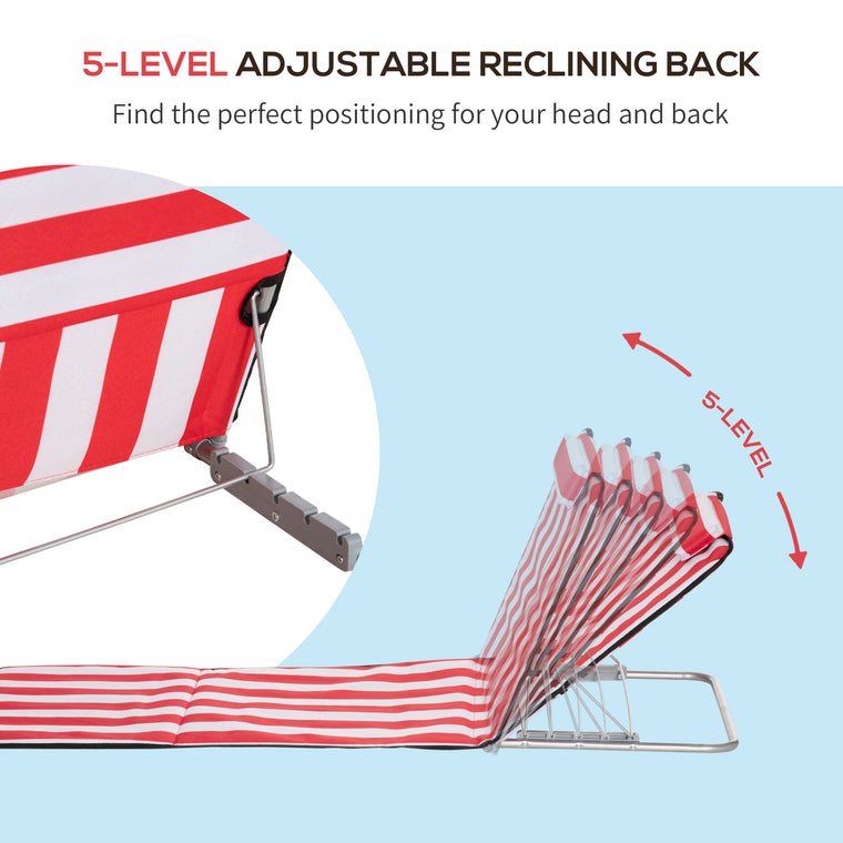 Set of 2 Red & White Beach Lounge Chairs with Steel Frame