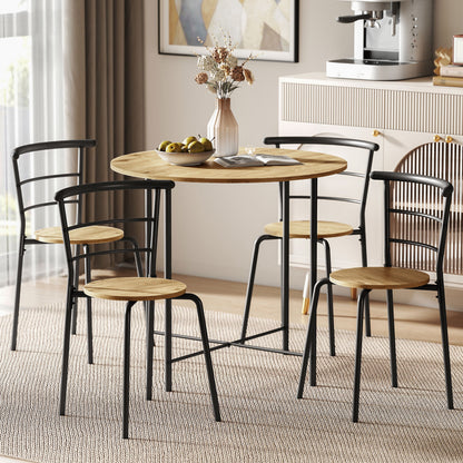 5-Piece Round Dining Set for 4 with Metal Frame - Natural