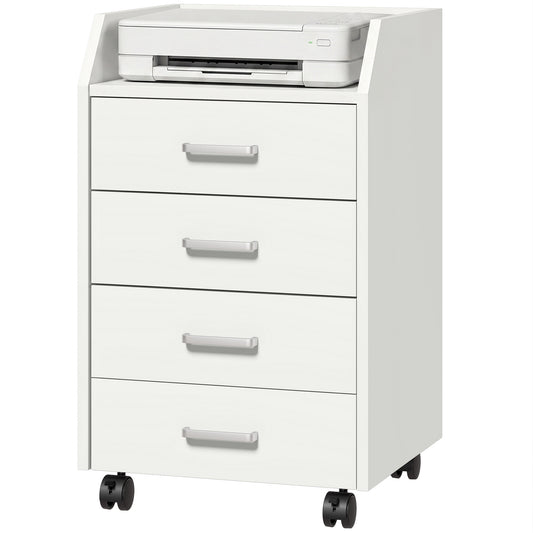 4-Drawer Mobile Filing Cabinet with Lock - White