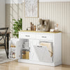 7 Gallon Tilt Out Garbage Cabinet, Kitchen Island with Charging Station, 2 Drawers, 4 Door Racks, White