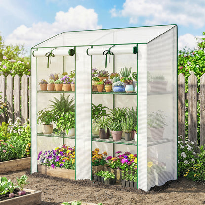 56.3" x 18.1" x 59.4" Mini Greenhouse with Shelves and PE Cover