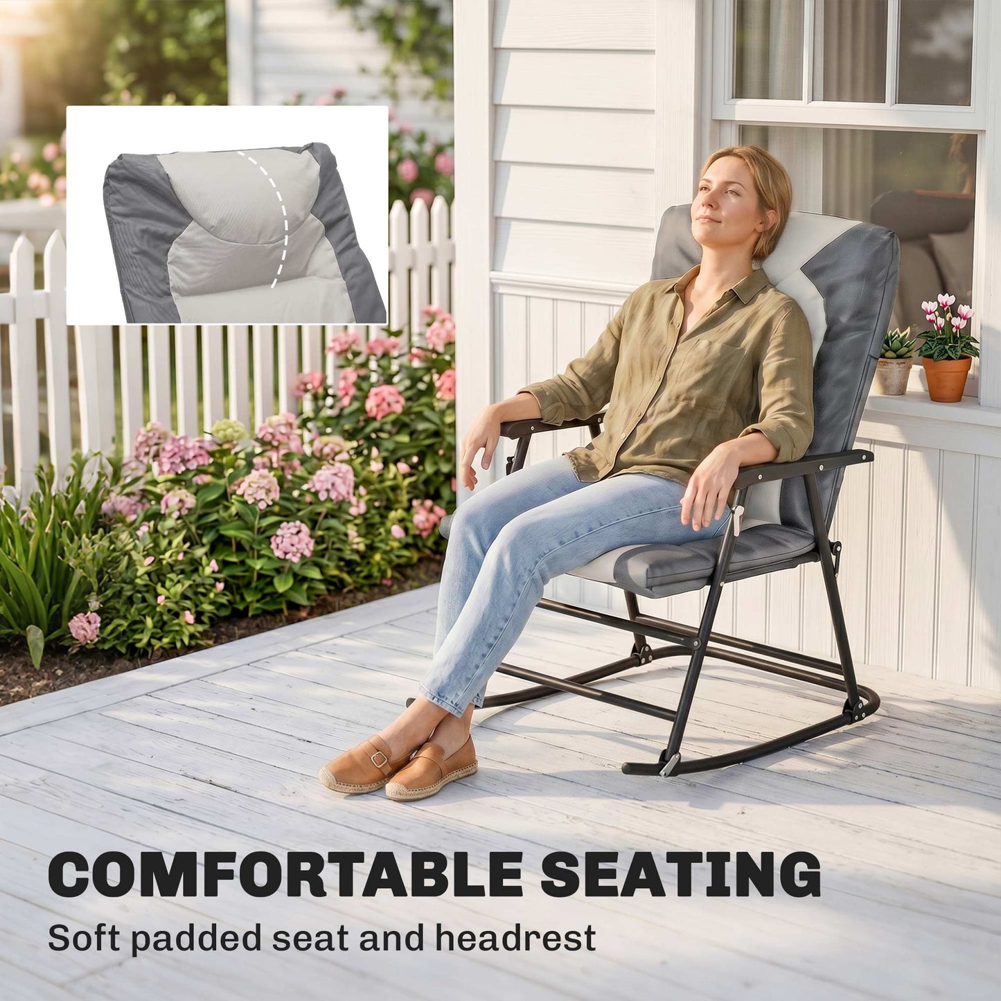 3-Piece Outdoor Foldable Rocking Chair Set, Orange