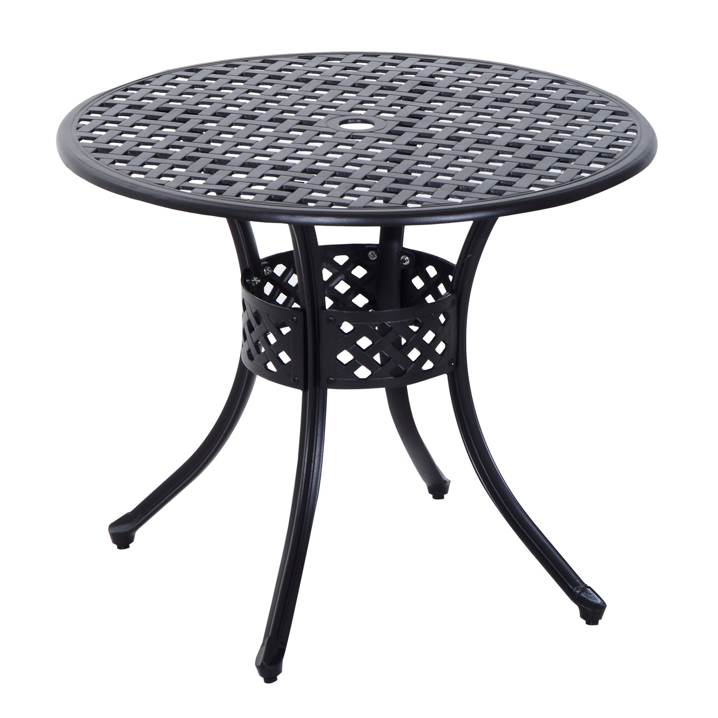 33-Inch Roud Patio Dining Table with Umbrella Hole, Cast Aluminum Garden Table, All Weather Patio Bisto Table, for Lawn, Garden, Outside, Black