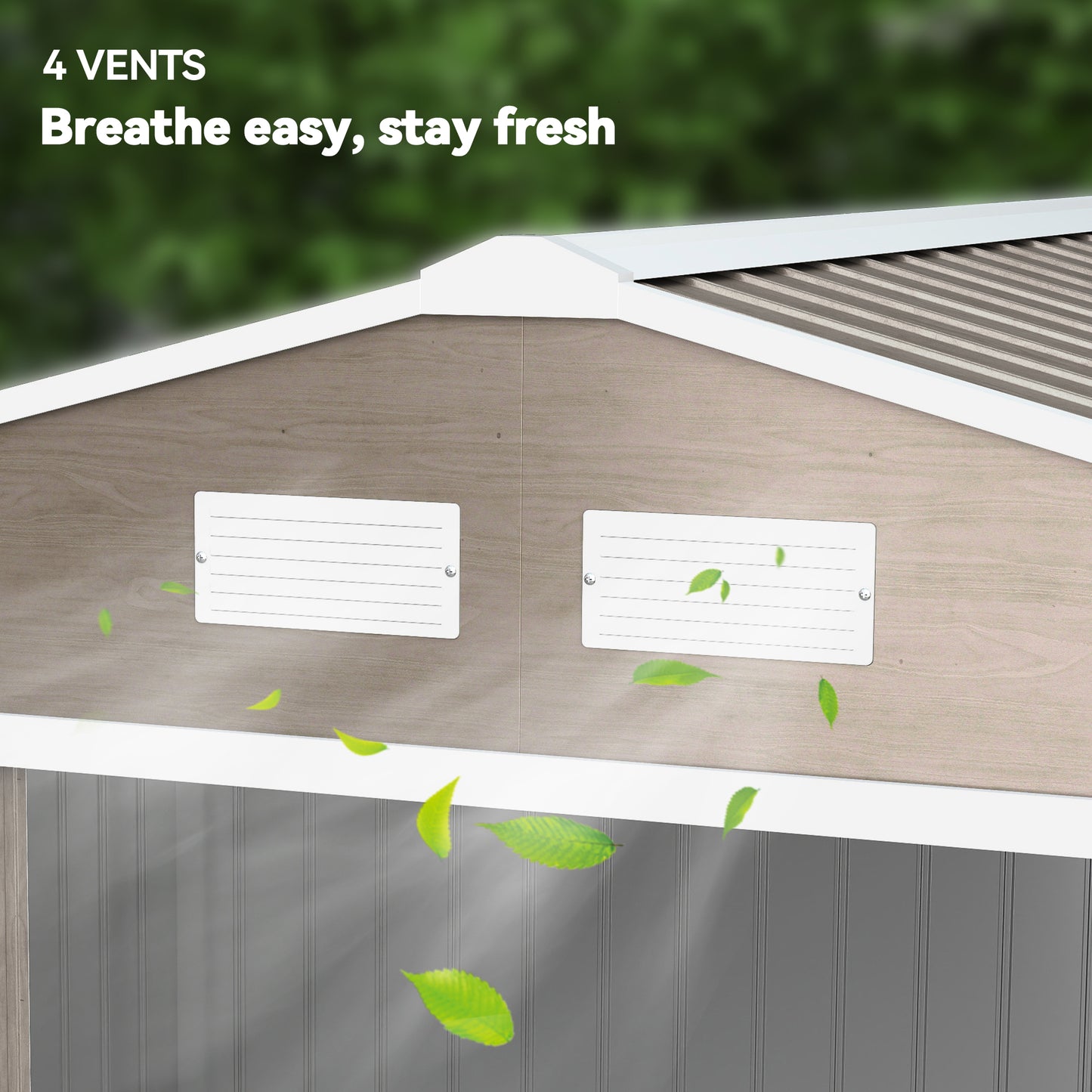 9.1'x6.4'x6.3' Garden Storage Shed w/ Foundation Kit Metal Tool Storage House w/ Double Doors Distressed Light Brown
