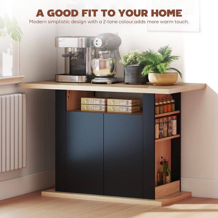 Kitchen Island Dining Table with Storage Cabinet - Black