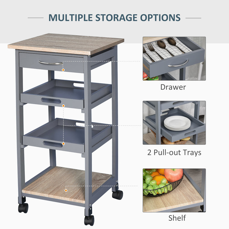 Rolling Kitchen Island Serving Cart with Drawer - Grey