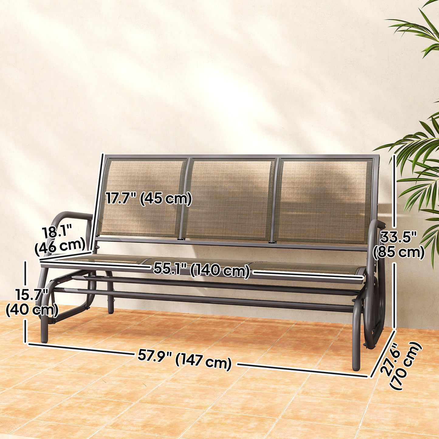 3-Seat Outdoor Glider Chair, Patio Rocking Chair, Steel Frame, Sling Fabric Seat for Garden, Backyard, Lawn, Blue