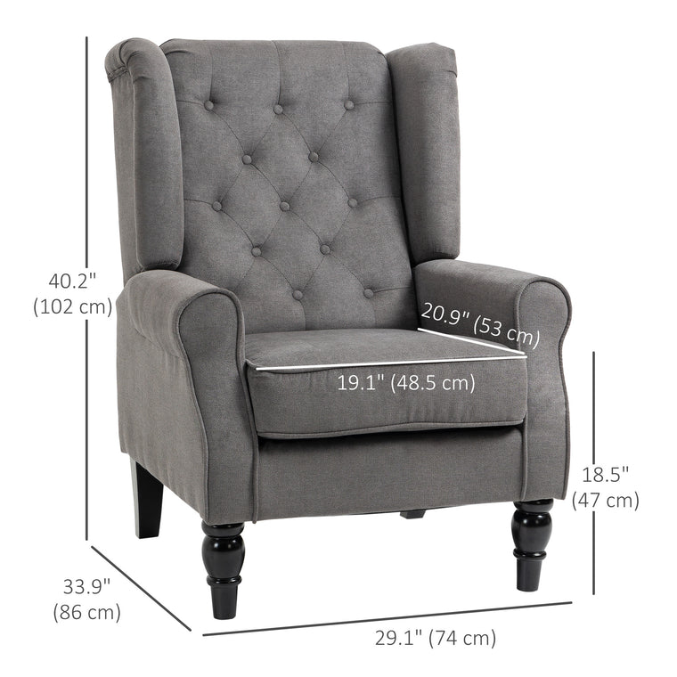 Button-Tufted Fabric Accent Chair with Wood Legs - Charcoal Grey