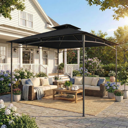 10' x 10' Black Soft-Top Gazebo with 2-Tier Roof