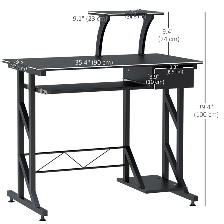 Computer Desk with Keyboard Tray and Drawer - Black