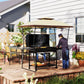 8' x 5' Outdoor Grill Gazebo, Double Tiered Barbecue Grill Gazebo Shelter with 2 Side Shelves and Hook, Beige