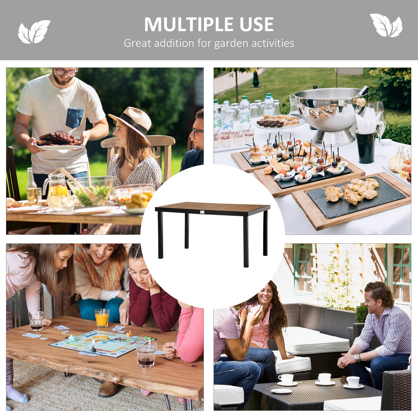 Aluminum Outdoor Dining Table for 6, Rectangular Patio Dining Table 55" L x 35.5" W x 29.25" H, Modern Garden Table for Kitchen, Dining Room, Patio, Natural