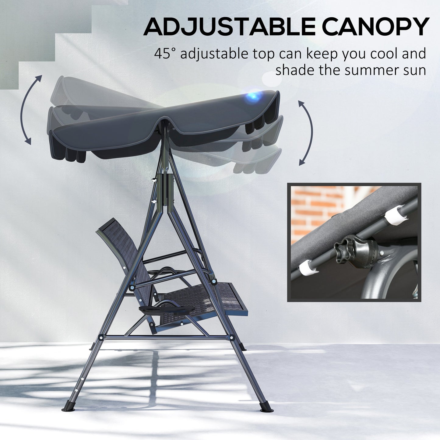 3-Seat Patio Swing Chair, Outdoor Canopy Swing Glider with Adjustable Shade, Grey