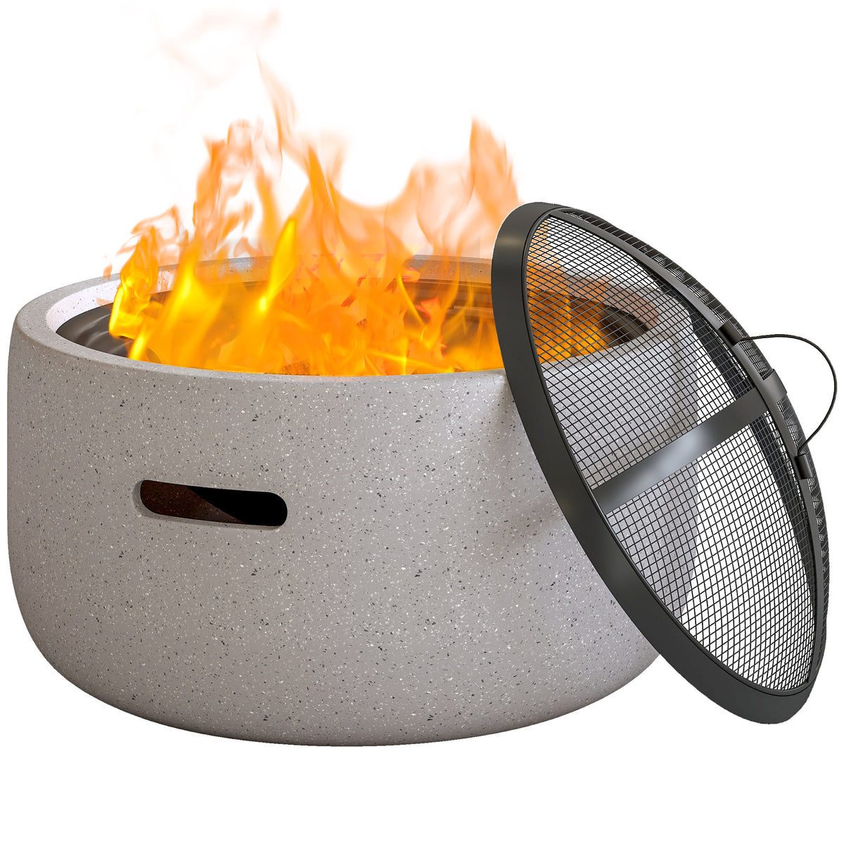 18" Grey Round Wood-Burning Fire Pit with Spark Screen