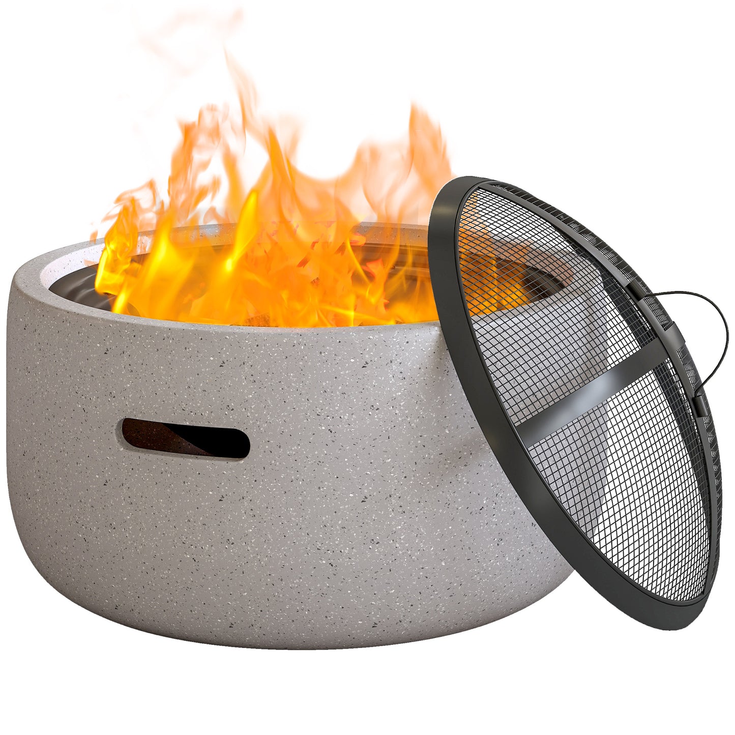 18" Grey Round Wood-Burning Fire Pit with Spark Screen