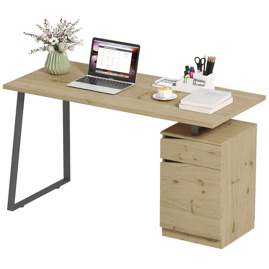 53" Computer Desk with Cabinet and Drawer - Natural Wood
