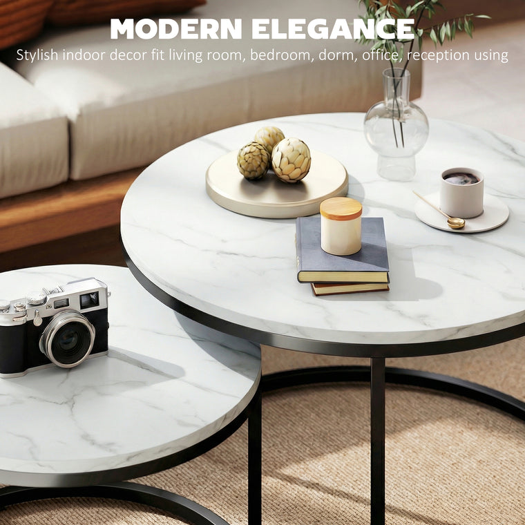 Nesting Coffee Table Set of 2 with Metal Base