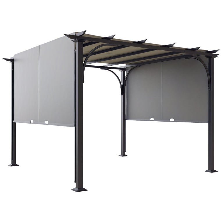 10' x 10' Grey Steel Pergola with Canopy Sun Shelter
