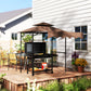 8' x 7.6' Grill Gazebo, Double Tiered Barbecue Grill Gazebo Shelter w/ Side Awning, 2 Side Shelves, 6 Hooks, Brown