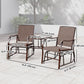 Double Patio Glider Chair with Glass Top Center Table, Outdoor Glider Loveseat with High Back, All Weather Breathable Mesh Fabric for Garden, Backyard, Deck, Brown