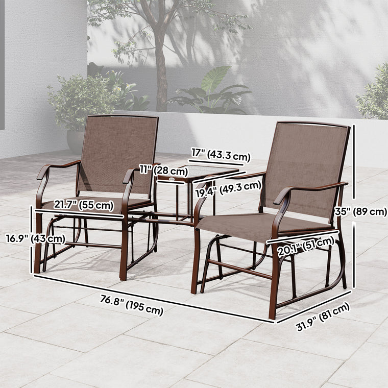 Brown Double Glider Chair with Glass Top Table
