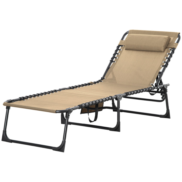 Folding Chaise Lounge with Adjustable Back and Pillow