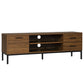 TV Stand for TVs up to 50 Inch, TV Cabinet with Door, Open Storage and Drawers, Steel Legs, Dark Walnut