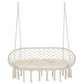 Patio Hammock Chair 2 Seat, Hanging Rope Hammock Swing Chair with Metal Frame and Cushion, Large Macrame Seat for Indoor and Outdoor 396 lbs Capacity, Cream White
