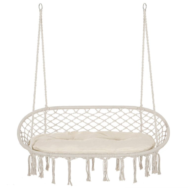 Cream White 2-Seat Hammock Chair with Metal Frame