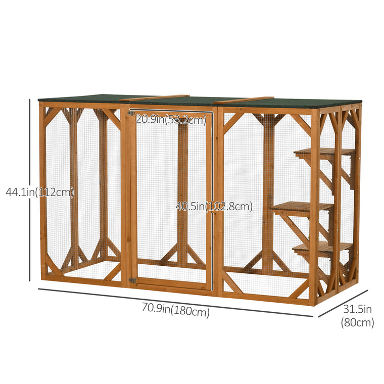 71" Orange Catio Outdoor Cat Enclosure with Multi-Level Platforms